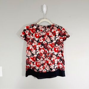 The Limited Satin Floral Blouse Women’s Size XS Red Blossom-Print Silky Y2K